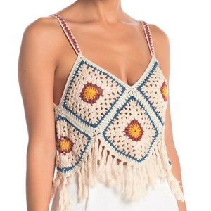 ENDLESS ROSE Boho Crocheted Fringe Crop Tank Top - NEW NWT